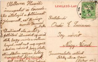 1913 Doba (Devecser), Római katolikus templom és iskola, utca részlet, Böhm üzlete. Kalmár fényképés...