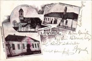 1902 Lövő (Sopron), Templom, Iskola, Csendőrlaktanya, Madarász Pál üzlete. Henri Slovak kiadása. Art...
