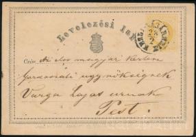 ~1870 2kr díjjegyes levelezőlap / PS-card "KÉZDI-VÁSÁRHELY"