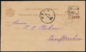 1884 2kr díjjegyes levelezőlap kézi "Brod" érvénytelenítéssel + "ESZÉK / NAGYKANIZSA&...