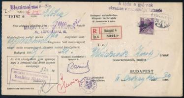 1919 Ajánlott Budapest helyi utalvány 15f bérmentesítéssel / Registered local coupon