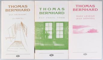 Thomas Bernhard 3 műve: Nagy levegő (Egy döntés.); Egy okkal több.; Egy hátraarc. (A pince.) Bp., 1993-1995, AB OVO. Kiadói papírkötések.