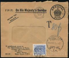1933 Levél Londonból Budapestre 80f portóval / Cover from London to Hungary with 80f postage due
