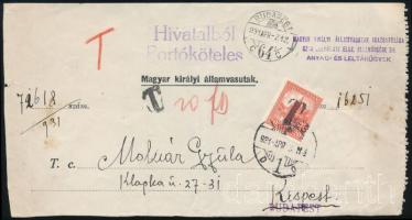 1931 Levél előlap szükségportó bélyeggel