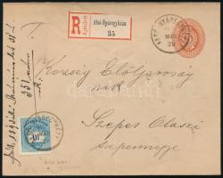 ~1893 Ajánlott 5kr díjjegyes boríték 10kr kiegészítéssel, a bélyegen festékfoltok / Registered 5kr P...