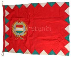 cca 1957-1989 Honvéd Folyami Flottilla díszlobogó, hímzett Kádár-címerrel, 58x77 cm