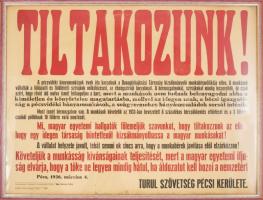 1936 A magyar egyetemi hallgatók tiltakozó plakátja a Dunagőzhajózási Társaság kizsákmányoló bérpoli...