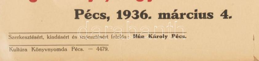 1936 A magyar egyetemi hallgatók tiltakozó plakátja a Dunagőzhajózási Társaság kizsákmányoló bérpoli...