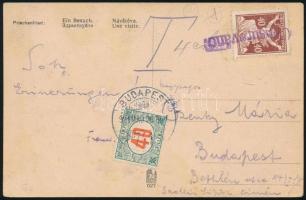 1921 Képeslap Csehszlovákiából Budapestre 40f portóval / Postcard from Czechoslovakia to Hungary wit...