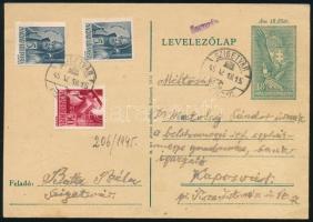 1945 (1. díjszabás) Levelezőlap 3 bélyeggel / Postcard with 3 stamps "SZIGETVÁR" - Kaposvá...