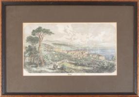 Fiume látképe, fametszet, későbbi színezéssel, Rusz Károly metszete, paszpartu, üvegezett fametszet,...