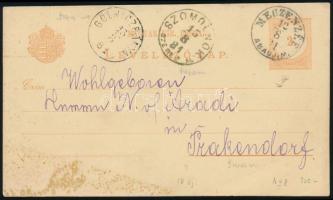 1881 2kr díjjegyes levelezőlap / PS-card "MECZENZÉF / ABAÚJ.M." - Prakendorf