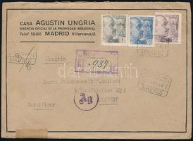 1944 Ajánlott levél Madridból cenzúrázva / Registered cover from Madrid with censorship