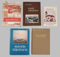 5 db - Kanyar József: Fonyód története. + Zákonyi Ferenc: Balatonmáriafürdő és környéke. + Stirling János (szerk.): Balatonőszöd évszázadai. + Laczkó András (szerk.): Boglárlelle. + Herk Mihály: Karád története. Kötetenként változó kötésben és állapotban.