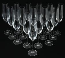 16 személyes nagyméretű talpas kristály pezsgős pohár garnitúra, hibátlan, m: 25,5 cm