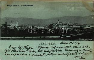 1898 Veszprém, látkép este holdfényben. Divald, Krausz A. fia (fl)