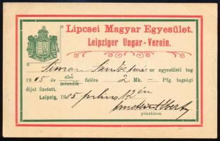 1905 A Lipcsei Magyar Egyesület nyugtája levelezőlap méret