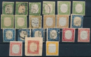 Olaszország Szardínia 1855/63 21 db bélyeg színváltozatokkal Mi 10-14 garancia nélkül / no guarantee