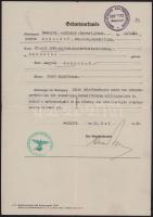 1939 Rechnitz (Rohonc), 3 db a Schulhof izraelita családdal kapcsolatos okirat (anyakönyvi kivonat, stb.), mindegyiken német birodalmi bélyegzéssel