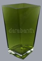 Borított négyoldalas mohazöld váza, jelzés nélkül, hibátlan, m: 24 cm
