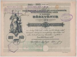 1920. Eger "Első Magyar Lakatos és Lemezárugyár Részvénytársaság, Eger" 5db részvénye egyben, egyenként 100K-ról, összesen 500K-ról "3911-3915", szárazpecséttel, bélyegzésekkel, szelvényekkel T:XF fo.