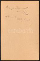 1915 Magyar katonatiszt karórával és szablyával, a hátoldalon saját kezű dedikációval, kabinetfotó a...