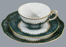 Zsolnay zöld Pompadour mintás teás és kávés készlet, egy cukortartóval, kiöntővel, kannával, jelzett...