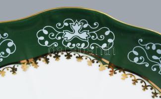 Zsolnay zöld Pompadour mintás teás és kávés készlet, egy cukortartóval, kiöntővel, kannával, jelzett...