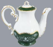 Zsolnay zöld Pompadour mintás teás és kávés készlet, egy cukortartóval, kiöntővel, kannával, jelzett...