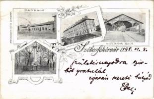 1898 Székesfehérvár, Vasúti indóház, vasútállomás, Uhlanus laktanya, vasútállomás belső, Vértanúk sz...