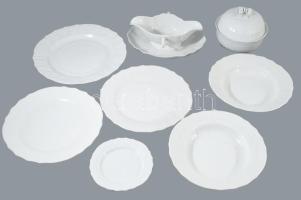 Herendi 8 részes fehér szervírozó összeállítás, masszába nyomott jelzés, fogón minimális pattogzással.