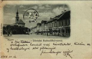 1898 Székesfehérvár, Megyetér, templom este holdfényben. Kiadja Kubik L. (fl)
