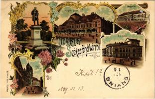 1897 Székesfehérvár, Vörösmarty szobor, Püspöki palota, Megyeház, Színház, Nádor utca. Klökner Péter...