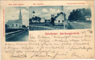 1899 Sárbogárd, Római katolikus és református templom, postahivatal és Fő utca. Kapható Spitzer Jaka...