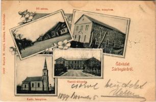 1899 Sárbogárd, Fő utca, izraelita templom, zsinagóga, vasútállomás, katolikus templom. Bartos M. ki...