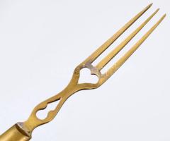 Antik bronz és fa süteményes szett, ezüstözött tartón, 6 személyes, m: 26 cm