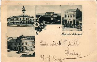 1898 Siklós, Városháza, vár, Központi szálloda és kávéház, Takarék és Hitelegylet, piac, üzletek. Fe...