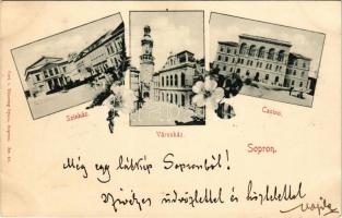1898 Sopron, Színház, városháza, kaszinó. Thiering Gyula kiadása. Art Nouveau, floral