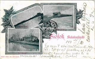 1898 Siófok, Balatonfürdő, Balatoni kép, Közös fürdő, Sió részlet. Weiss L. és F. Art Nouveau, flora...