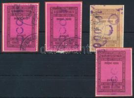 4 db Kiskunfélegyháza városi illetékbélyeg papírdarabra ragasztva