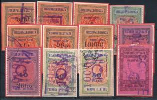 12 db Kiskunfélegyháza városi illetékbélyeg papírdarabra ragasztva