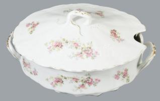 Virágmintás porcelán leveskínáló tál, jelzett, felületi sérüléssel, 30x15 cm