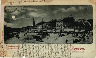 1899 Sopron, Oedenburg; Várkerület este holdfényben, üzletek, piac. Blum N. kiadása / Grabenrunde (b...