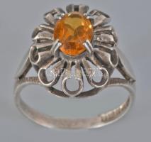 Ezüst (Ag) gyűrű sárga kővel, jelzett, méret: 55, brutó: 3,48 g