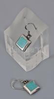 Ezüst (Ag) fülbevalópár türkizzel, jelzett, 1,3×1,3 cm, bruttó: 4,6 g