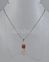 Ezüst (Ag) nyaklánc korallal, jelzett, h: 54 cm, bruttó: 4,4 g