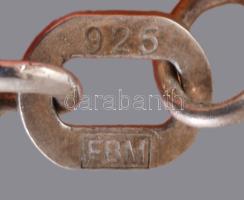 Ezüst (Ag) kígyó nyaklánc szintetikus rubinnal és markazittal díszített medállal, jelzett, h: 42 cm,...