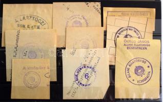 Több ezer hivatali bélyegzés okmány kivágásokon, zömmel az 50-es évekből, dobozban