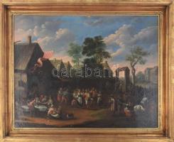 Teniers, David Ifj. (1610-1690) után, XVIII. sz. festő: Mulatozók a fogadó előtt. Olaj, vászon. Jelz...