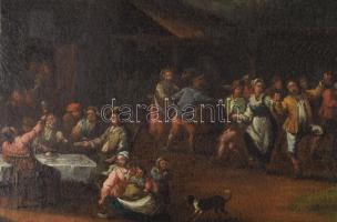 Teniers, David Ifj. (1610-1690) után, XVIII. sz. festő: Mulatozók a fogadó előtt. Olaj, vászon. Jelz...